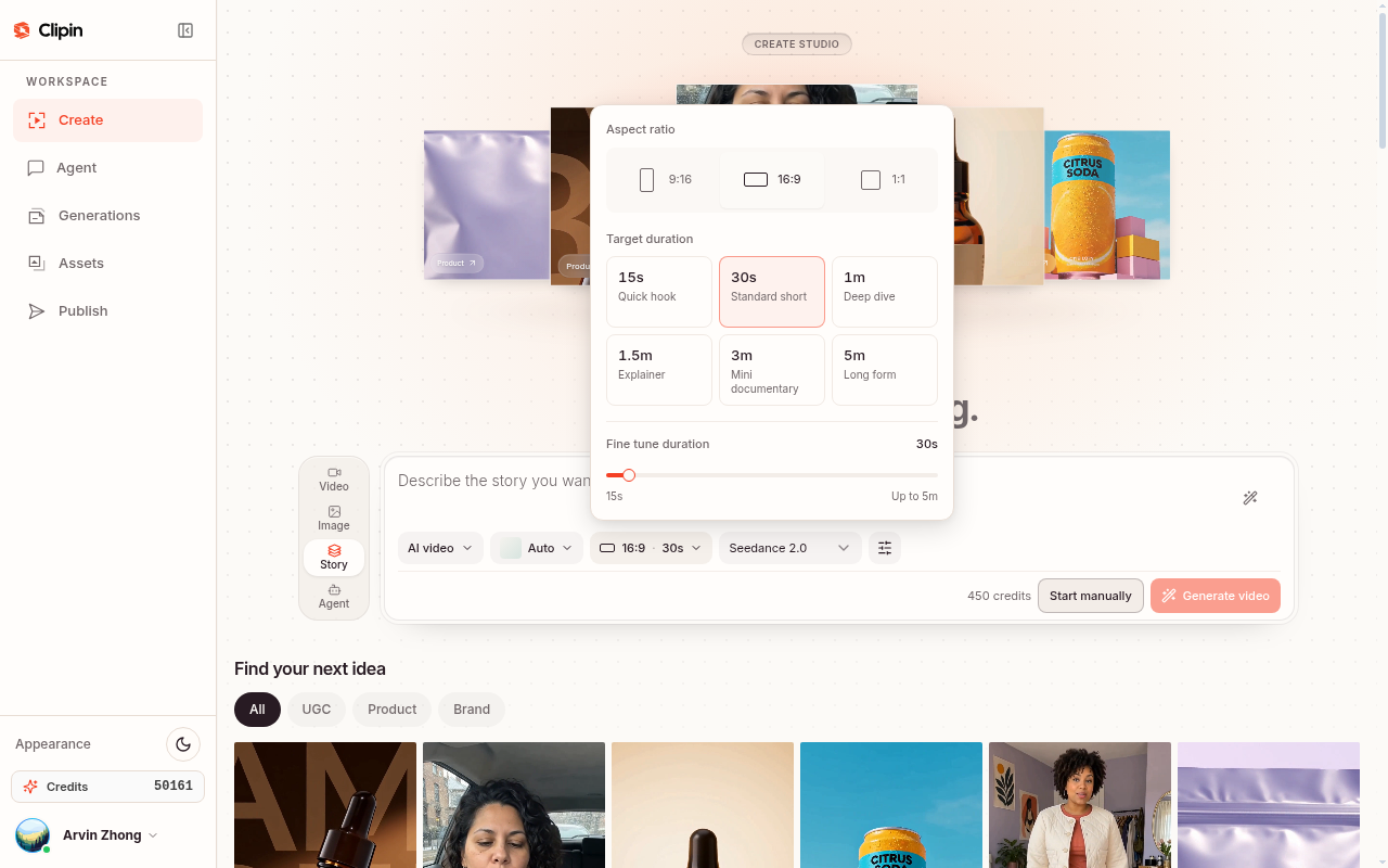 Create → Story duration chips