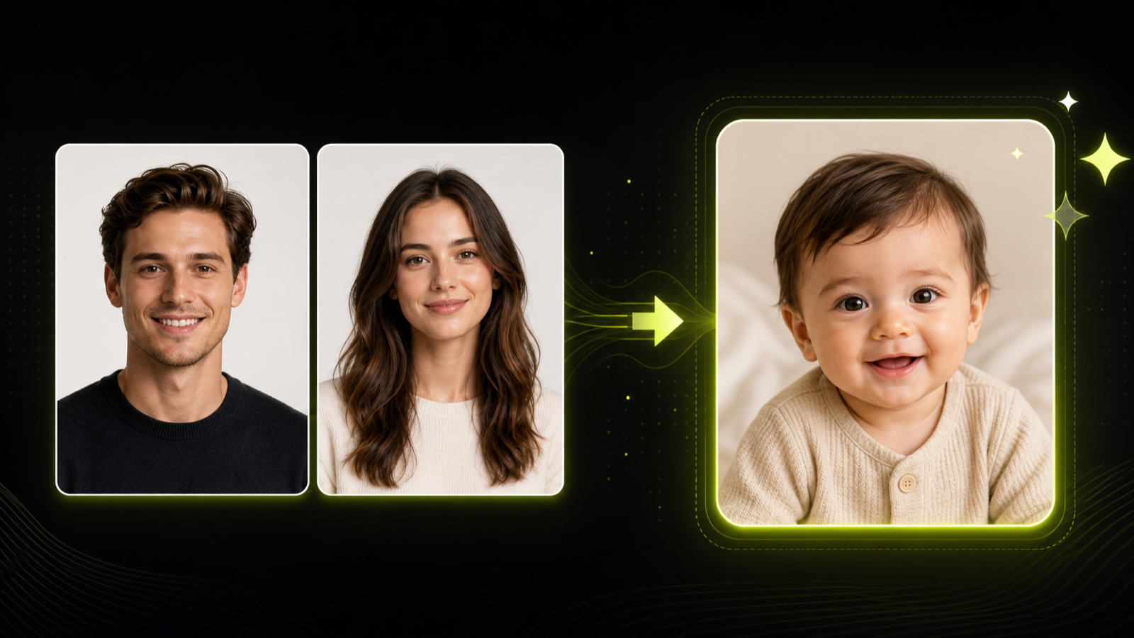 AI baby generator two adult photo inputs and generated baby photo concept